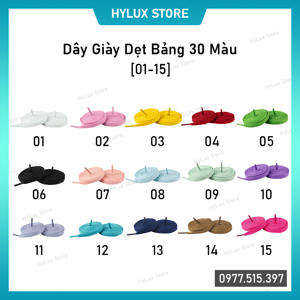 Dây giày dẹt nike af1, jordan 1 bảng 30 màu