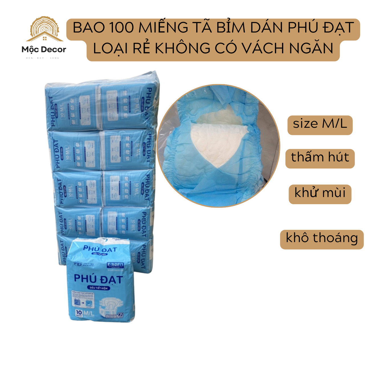 Combo 10 bịch bỉm dán người già Phú Đạt