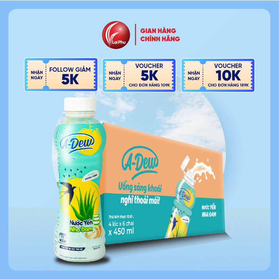 Nước Yến Nha Đam Đường Phèn A-Dew Chai 450ml - Thùng 24 Chai