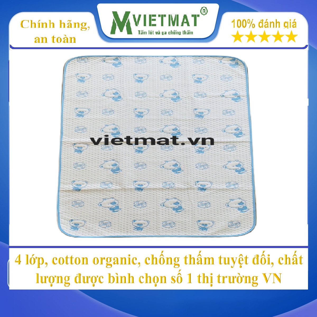 Size 80x120cm - Tấm lót chống thấm cho bé cotton 4 lớp VIETMAT