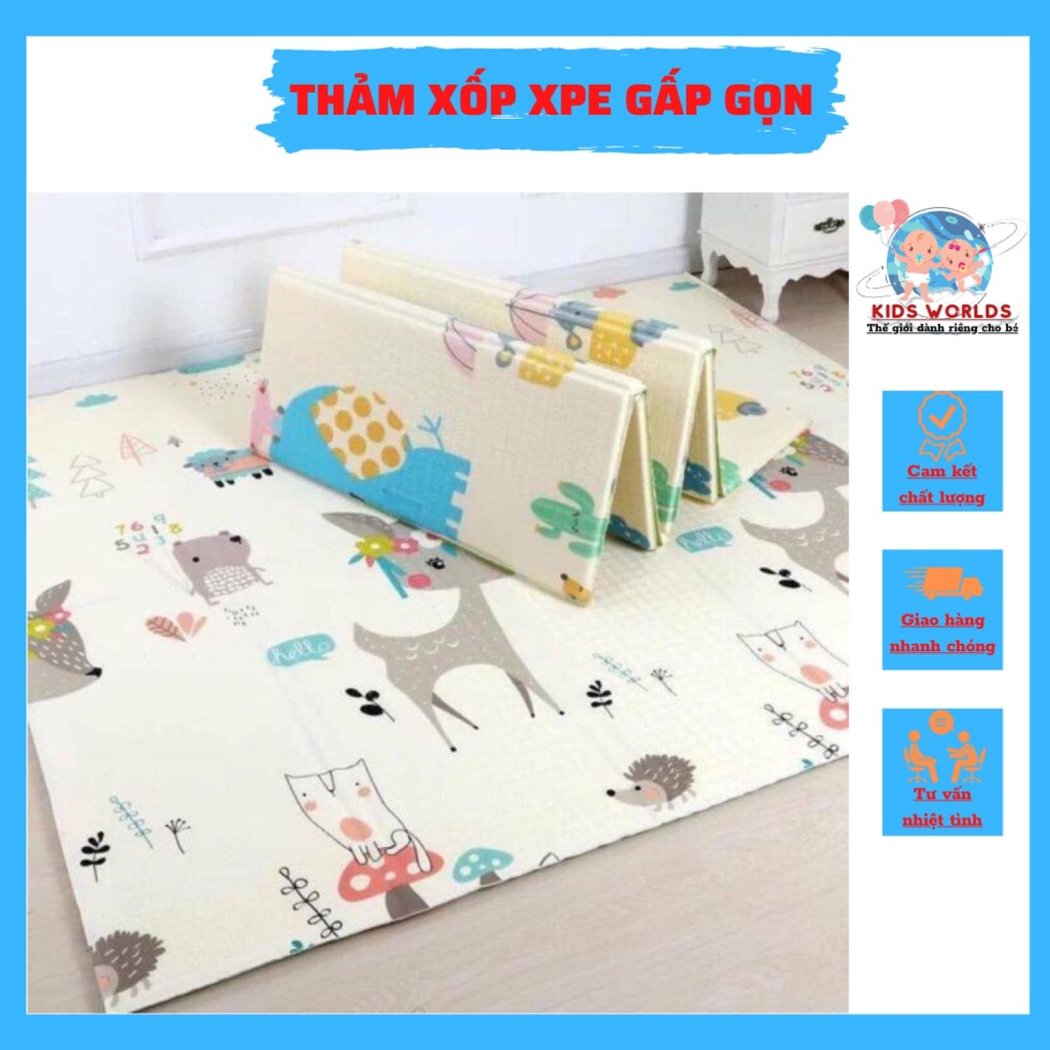 Thảm xốp XPE hàn quốc phủ silicon 1,8m * 2m gấp gọn cho bé nằm chơi