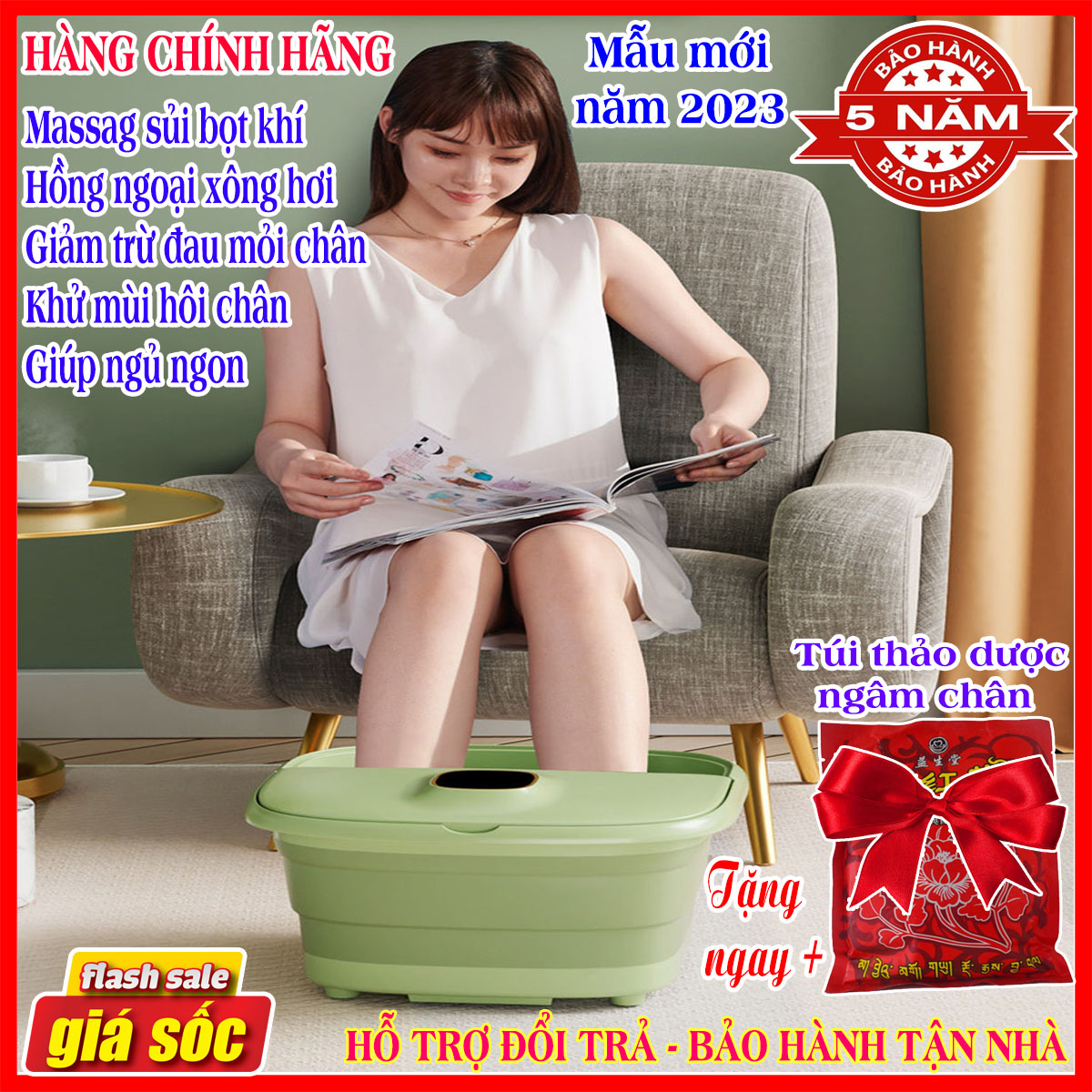 Chậu ngâm chân massage hồng ngoại gấp gọn cao cấp - Bồn ngâm chân massage thảo dược, máy massage chân gấp gọn, dụng cụ ngâm chân massage hồng ngoại sục khí lưu thông khí huyết