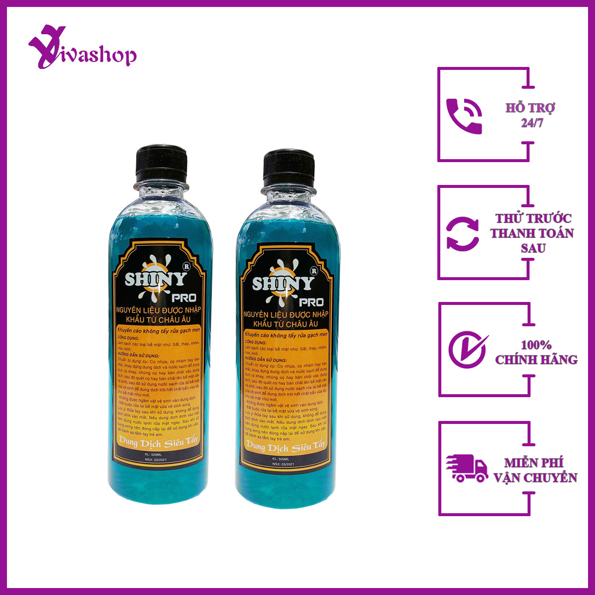 (Combo 2 chai) Dung dịch nước tẩy rửa xe không chạm shiny pro 500ml, tẩy nhanh vết rỉ sét bám bẩn lâu ngày