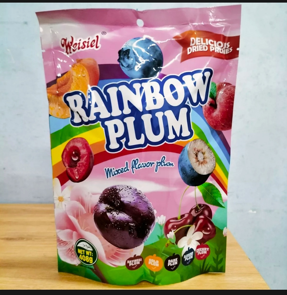 Ô mai xí muội mix nhiều loại trái cây Rainbow Plum Weisiel 408gr