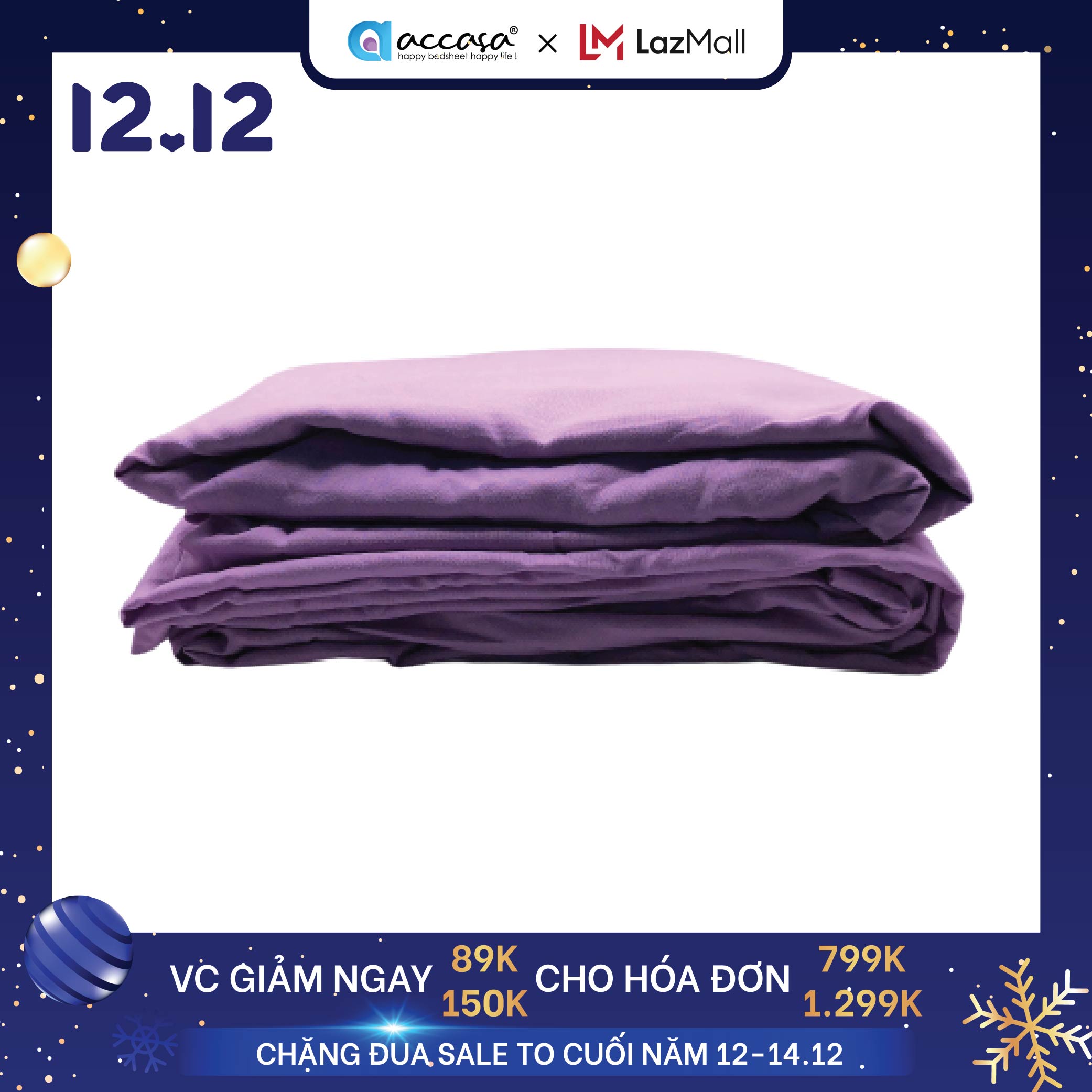 Ga giường Tím Accasa Mix Rainbow Purple 550 sợi chống phai nhăn xù lông Malaysia chính hãng độc quyền