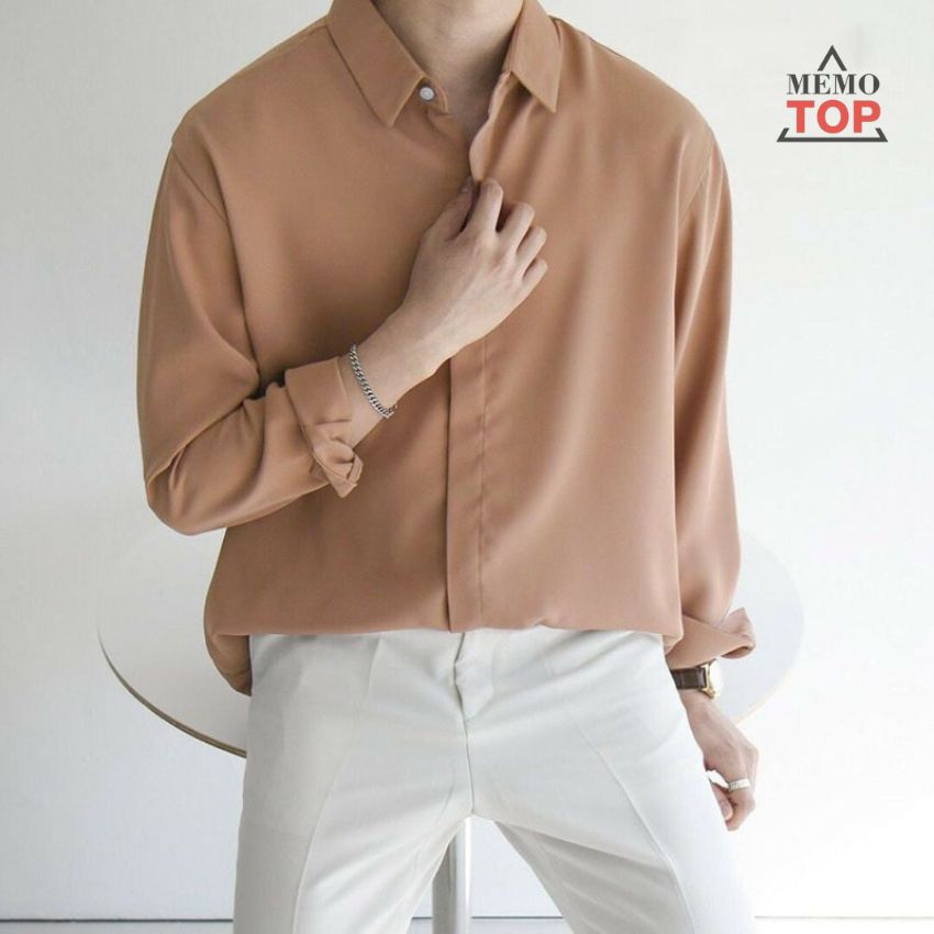 Áo sơ mi nam form rộng dài tay hàn quốc lụa mát giấu cúc đẹp xám xanh trắng đen MEMOTOP MM03 - VIDEO SP THẬT TẠI SHOP
