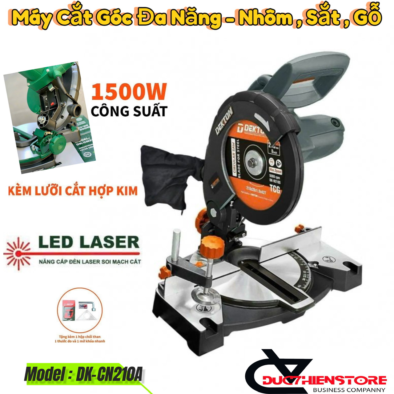 Máy cắt nhôm 210mm Dekton DK-CN210 máy cắt góc kèm lưỡi hợp kim 210mm đa năng cắt sắt nhôm gỗ chính hãng dekton