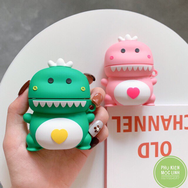 🦖Case airpods khủng long xanh hồng 🦖 Vỏ bao airpod 1 2 3 silicon đựng tai nghe không dây i11 i12 i18 i100 ..