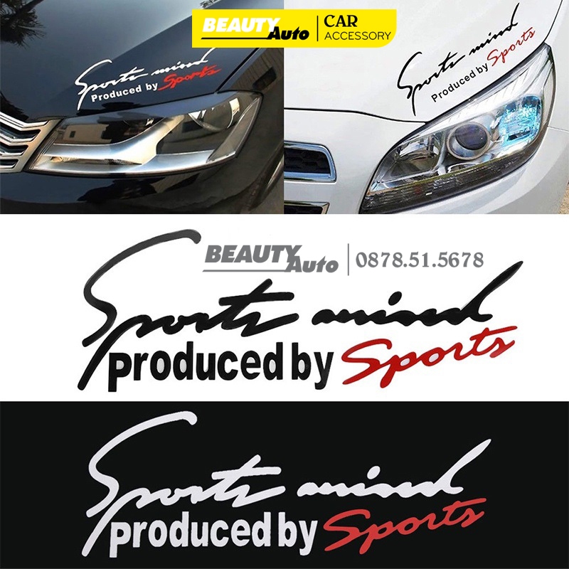 Tem Dán [Đen + Đỏ] Decal Sport Mind Prodeced By Sports Gắn Nắp Capo Xe Hơi Ô tô 31x11 cm