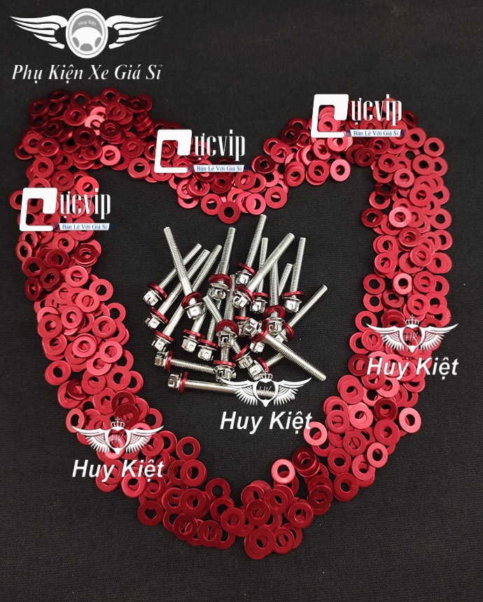 BỘ ỐC LỐC MÁY SALAYA INOX 304 + LÔNG ĐỀN NHÔM ĐỎ CHO WIN, EX, SONIC, RAIDER, SATRIA, SIRIUS, FUTURE, SH, VARIO, AB, VISION, DR, WAVE