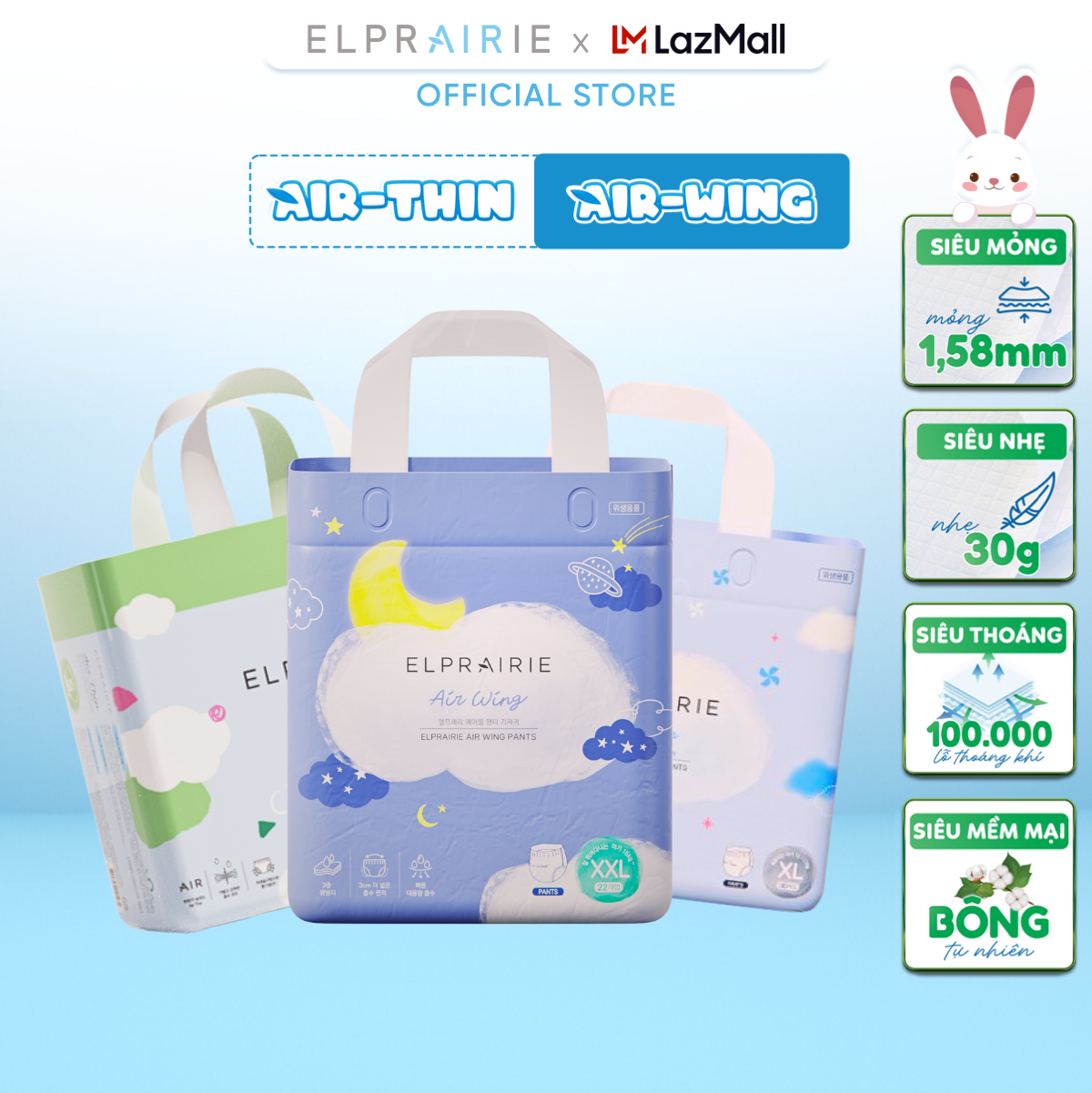 Tã Bỉm ELPRAIRIE Mềm Mại Thoáng Mát, Siêu Thấm Hút Cho Bé Thoải Mái Vận Động, Bỉm Nội Địa Hàn Cao Cấ