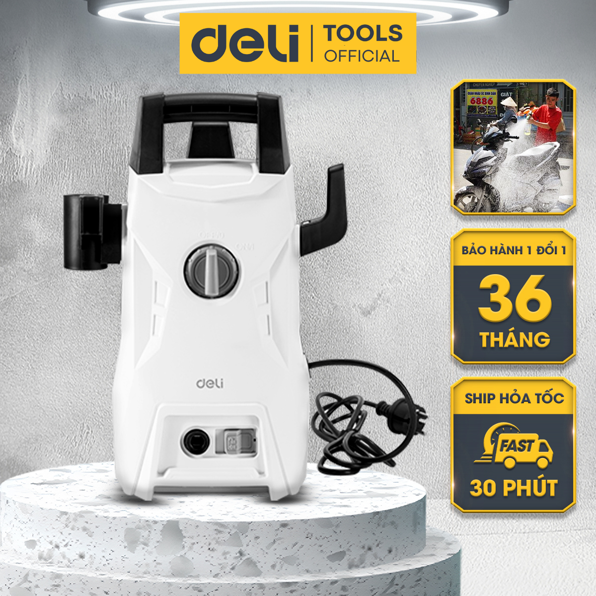 Máy xịt rửa xe deli áp lực cao - bảo hành 36 tháng - phun rửa đa năng, tối đa công suất, tiết kiệm điện năng - dáng đứng