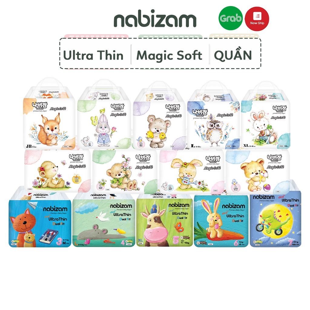 COMBO 4 [Tã/Bỉm Nabizam] dán/quần Nội Địa Hàn Cao Cấp Mỏng Vượt Trội đủ size NB50/S44/M40/L36/XL32 L30/XL26/XXL22