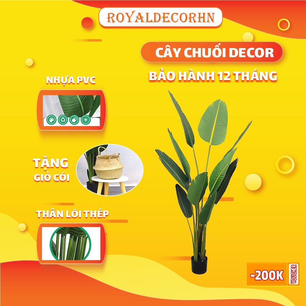Cây chuối giả, cây giả decor, cây chuối cảnh decor, cây giả trang trì nhà bếp trong phòng khách siêu bền theo năm tháng