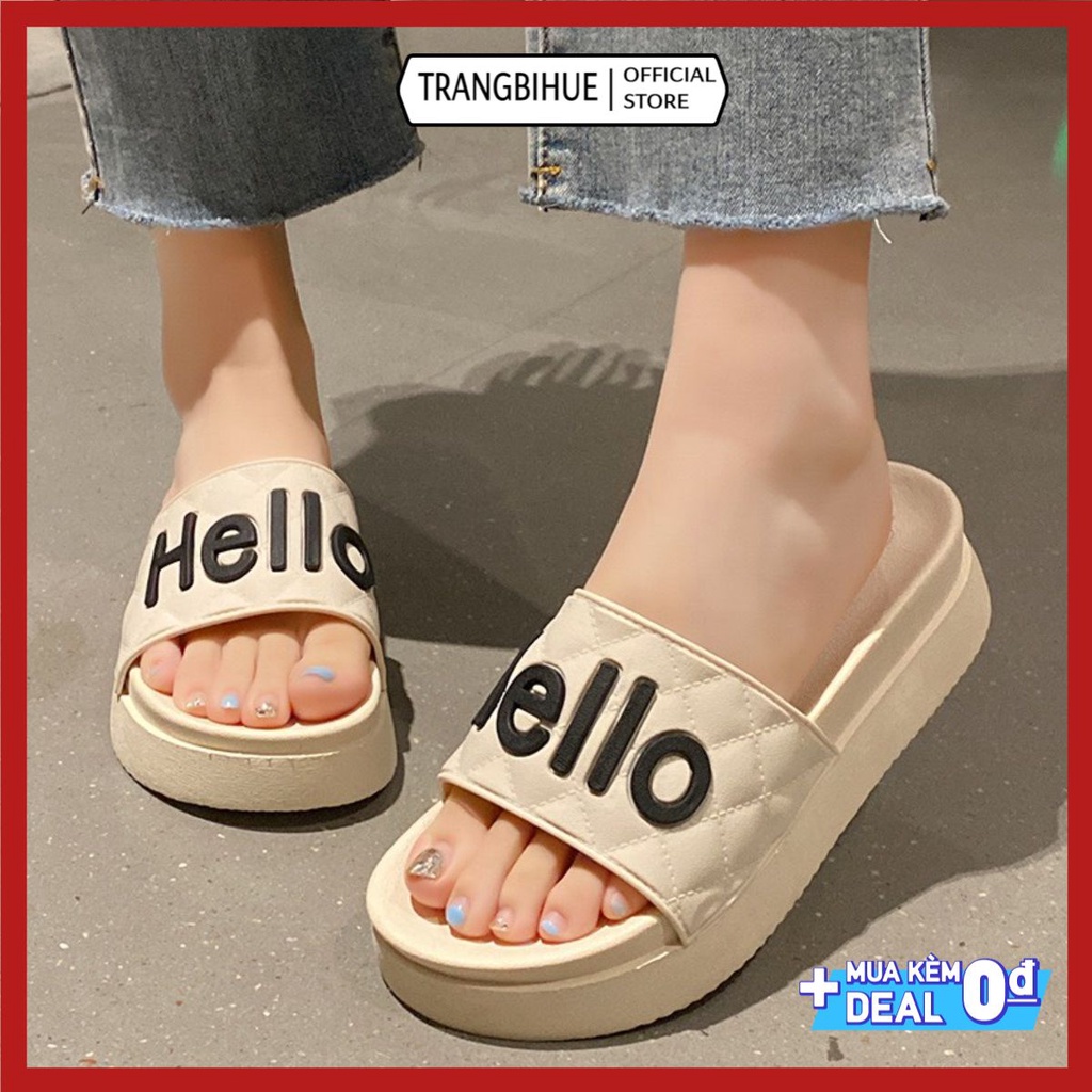 Dép bánh mỳ Fashion đúc nguyên khối cao su chữ HELLO đế cao 6cm FHELLO