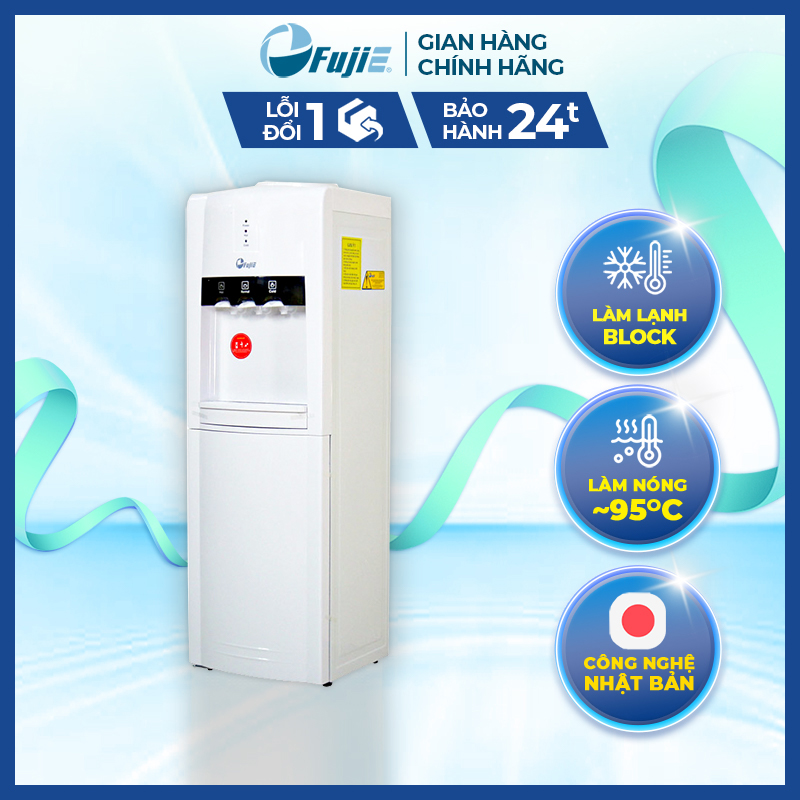 Cây nước nóng lạnh FujiE WD1800C công nghệ Nhật Bản thiết kế 3 vòi nóng, lạnh, thường riêng biệt có khóa an toàn cho trẻ em, làm lạnh sâu 2L/giờ, nhập khẩu chính hãng bảo hành 24 tháng