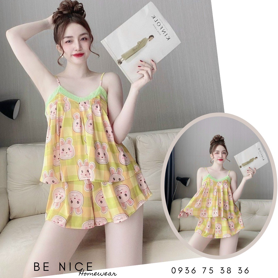 Set hai dây lụa ngắn mặc nhà phối ren nhiều họa tiết xinh xắn nhà Be Nice Homewear