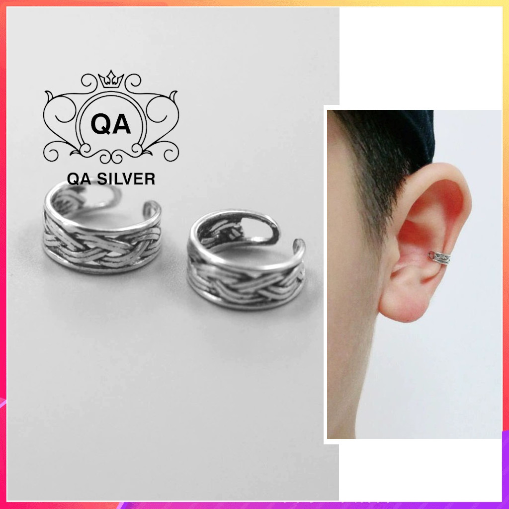 Khuyên tai bạc 925 thái kẹp vành vặn thừng bông nam nữ s925 earcuff qa silver earrings ea240406