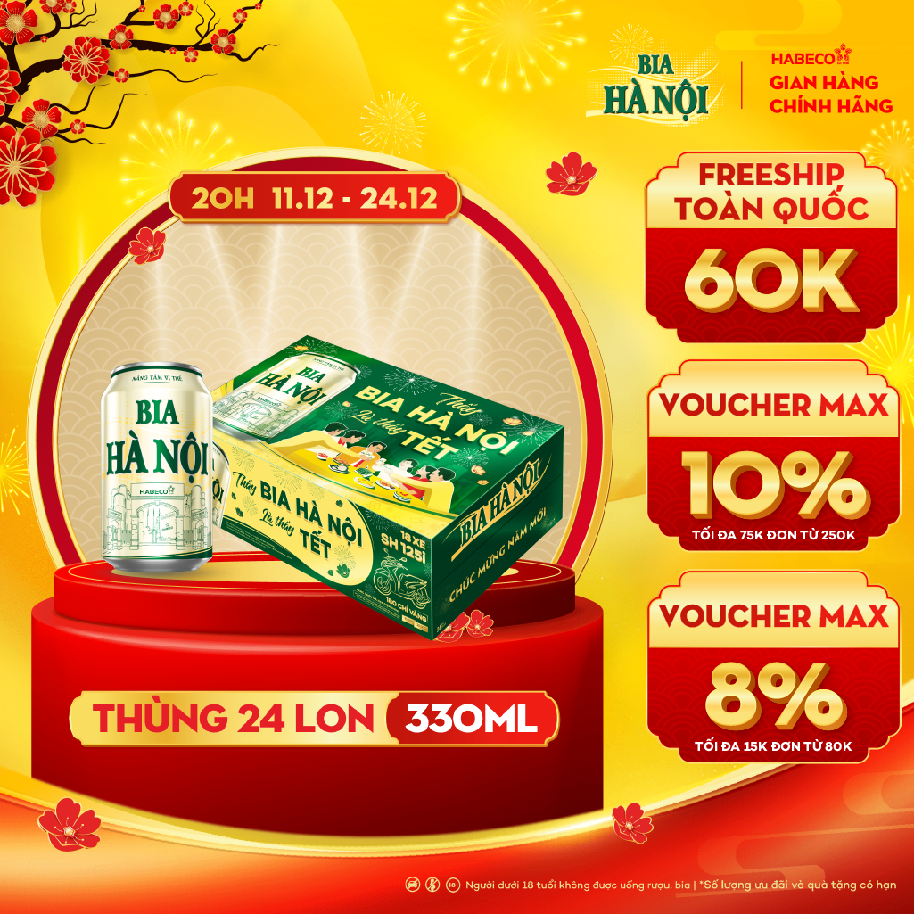 Thùng 24 lon Bia Hà Nội Nhãn Xanh - HABECO (330ml/lon)