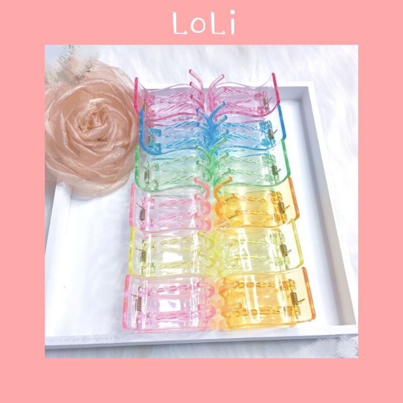 Vỉ 12 kẹp càng cua 5 răng nhựa trong mix màu - loli