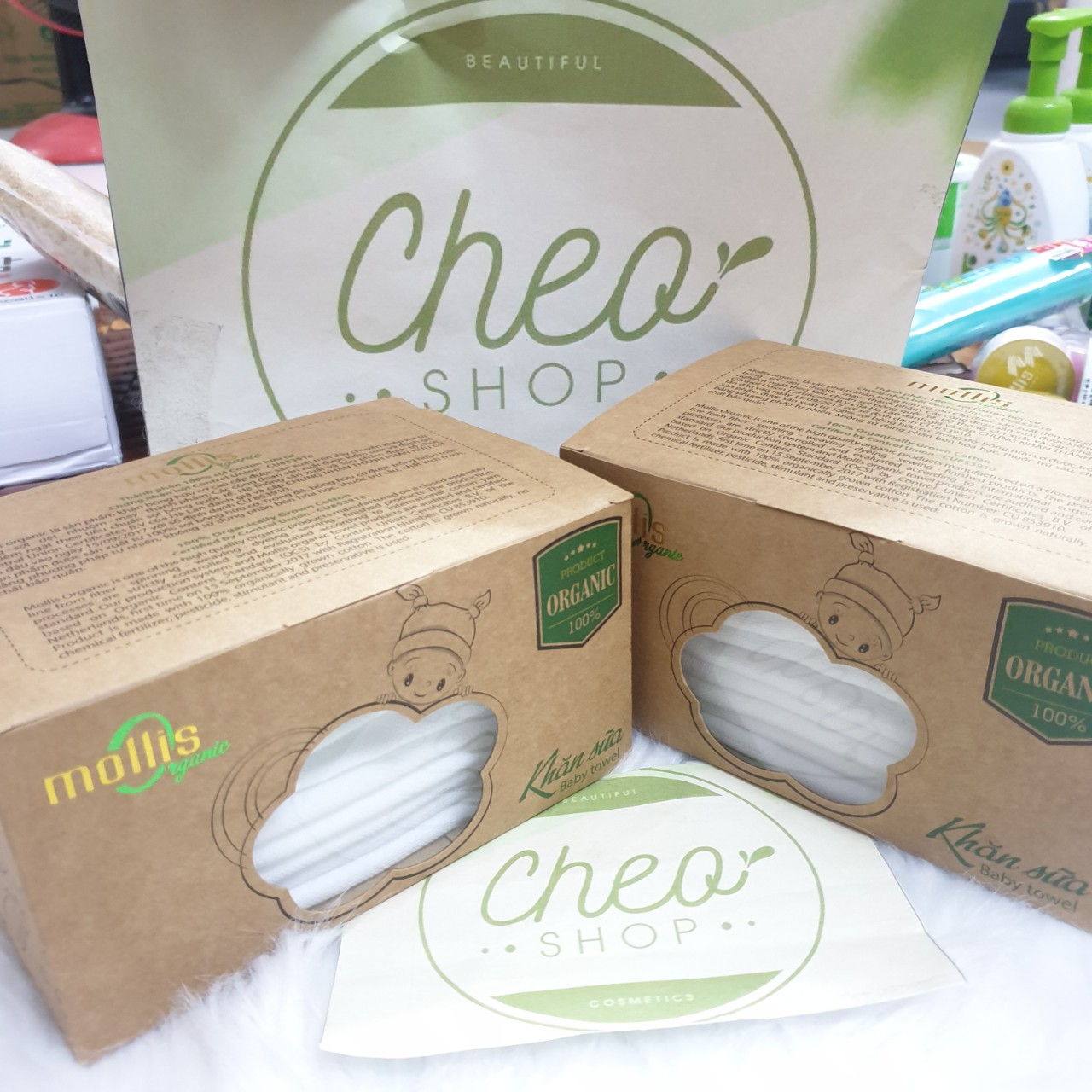 Mollis Hộp 10 khăn tay sữa chất liệu cotton organic P777 kt 30 x 30 cm