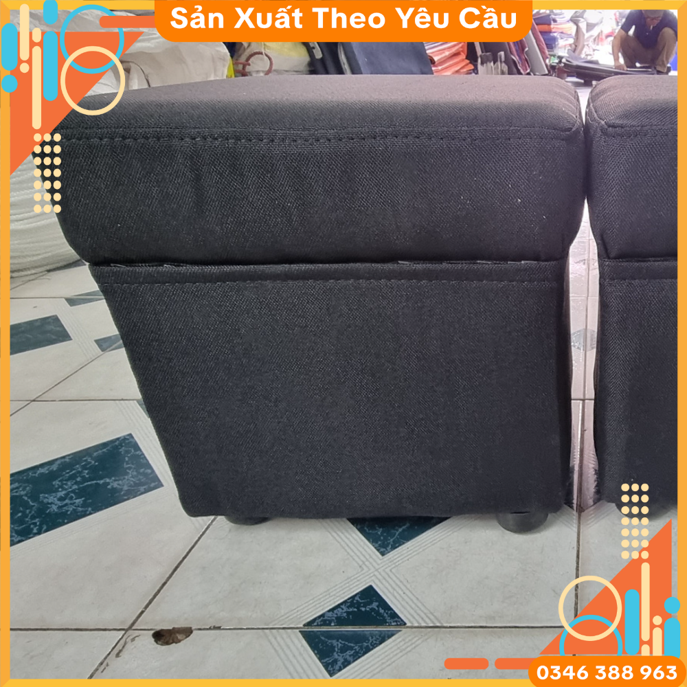 Ghế đôn sofa tròn, ghế đôn sofa vuông màu đen để làm ghế trang điểm, bọc mút dày rặn