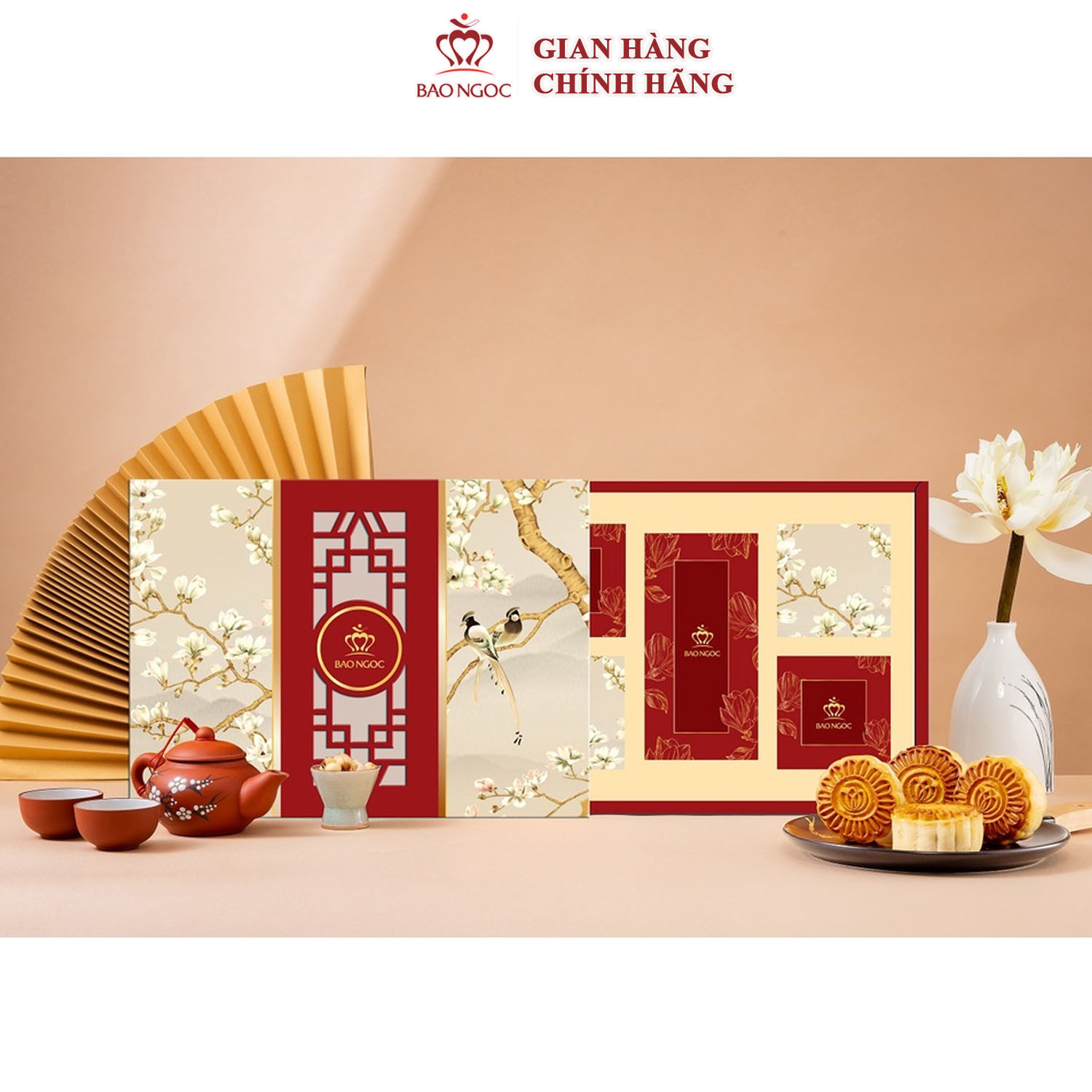 Bảo Ngọc - Bánh Trung Thu cao cấp Vy Nguyệt Hưng Thịnh - Hộp 4 bánh +1 trà- Bánh nướng cao cấp - Mẫu mới, bánh chất lượng cao, đảm bảo vệ sinh an toàn thực phẩm