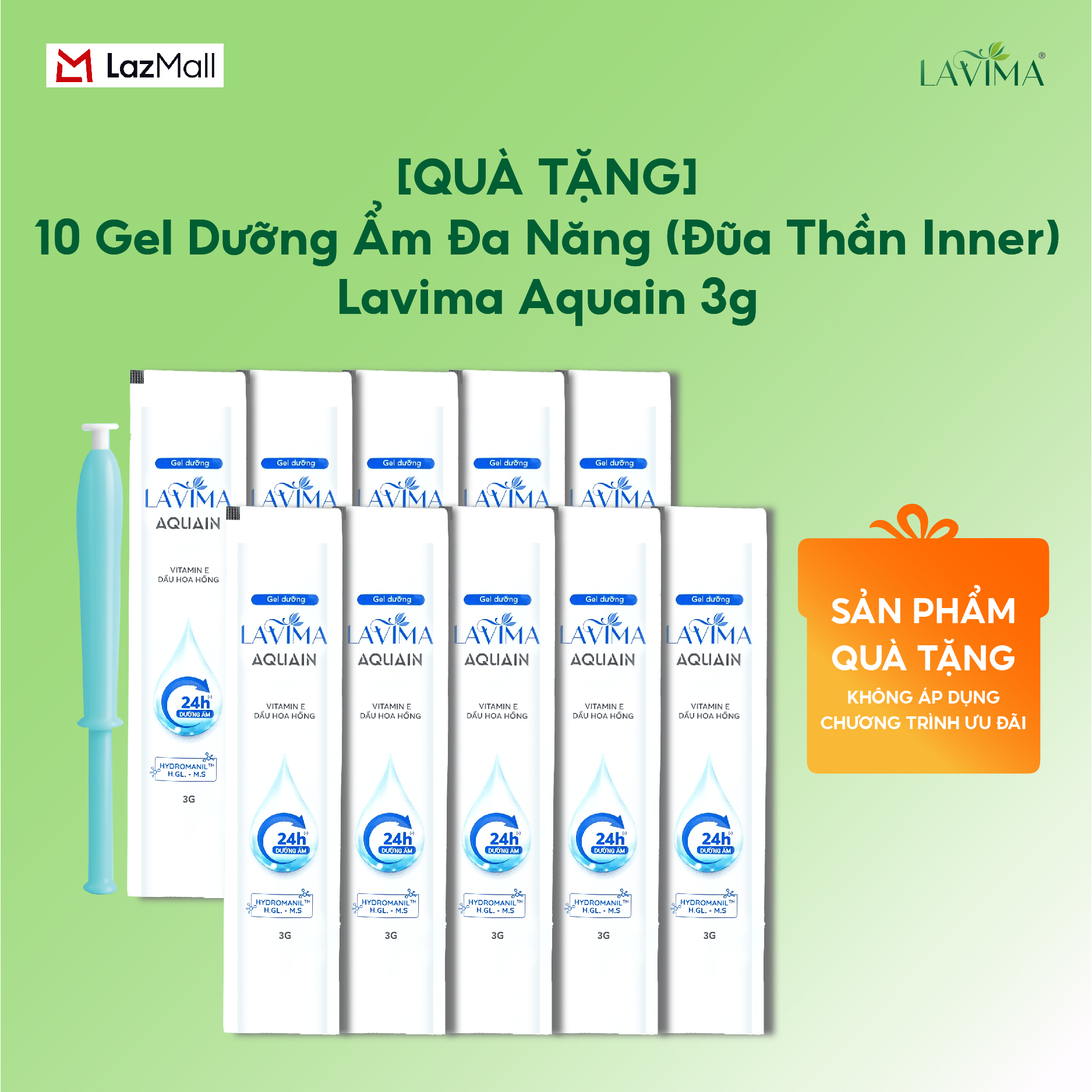 [QUÀ TẶNG KHÔNG BÁN] Combo 10 Gel Dưỡng Ẩm Phụ Khoa Lavima Aquain (Đũa Thần Inner) - Giúp Vùng Kín Ẩm Sâu Giảm Khô Rát, Mềm Mịn Trơn Mượt Cả Ngày, Bút 3g
