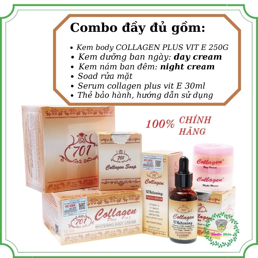 (CB4) Combo đủ bộ kem body, kem face,serum nhà collagen plus vit e 701