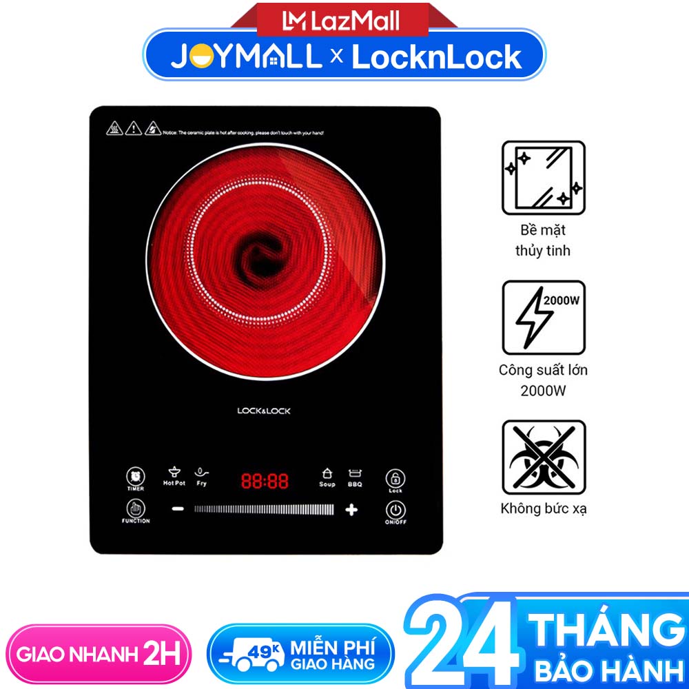 Bếp hồng ngoại Lock&Lock EJI421 2000w - Hàng chính hãng, bảo hành 24 tháng mặt bếp kính crystal, chịu nhiệt, chịu lực tốt, không có bức xạ - JoyMall