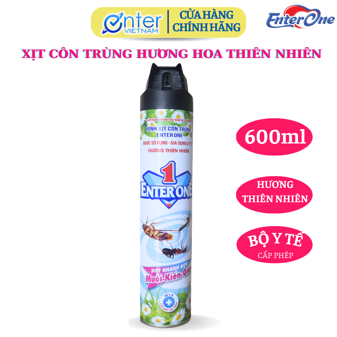  Hàng Chính Hãng  Bình xịt côn trùng EnterOne 600ml hương hoa thiên nhiên. Xịt diệt gián xịt kiến xịt muỗi hiệu quả an toàn. Xịt muỗi vằn xịt gián xịt kiến ba khoang 