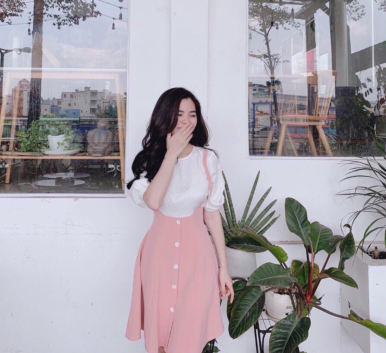 Sét yếm váy nữ đính nút + áo thun