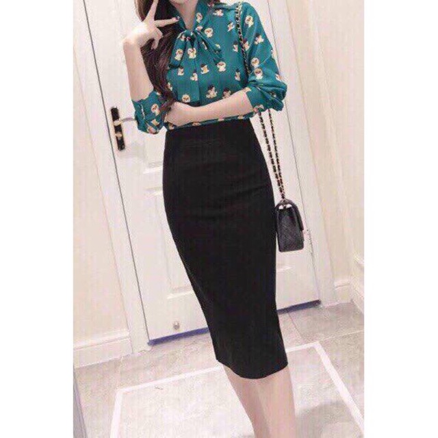 Chân váy bút chì dài umi- khoá lưng - xẻ sau