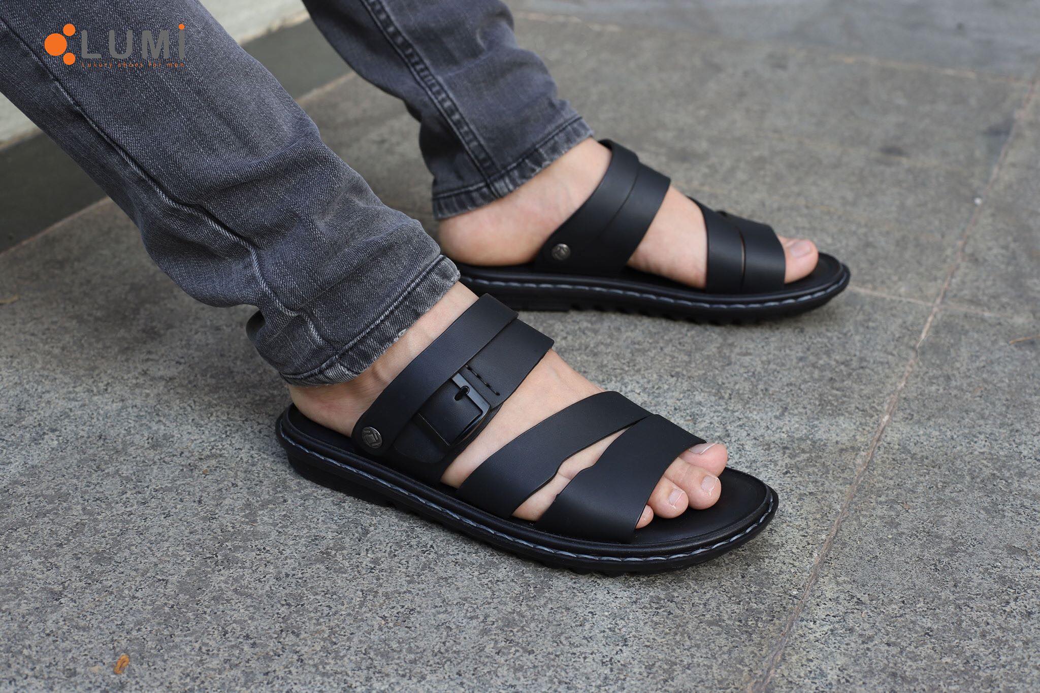 Dép da bò nam quai ngang- Dép quai hậu nam đi được 2 kiểu- Da bò thật 100%- Đế cao su non bền đẹp êm chân- Bảo hành 1 đổi 1- LM409- Giày 3V