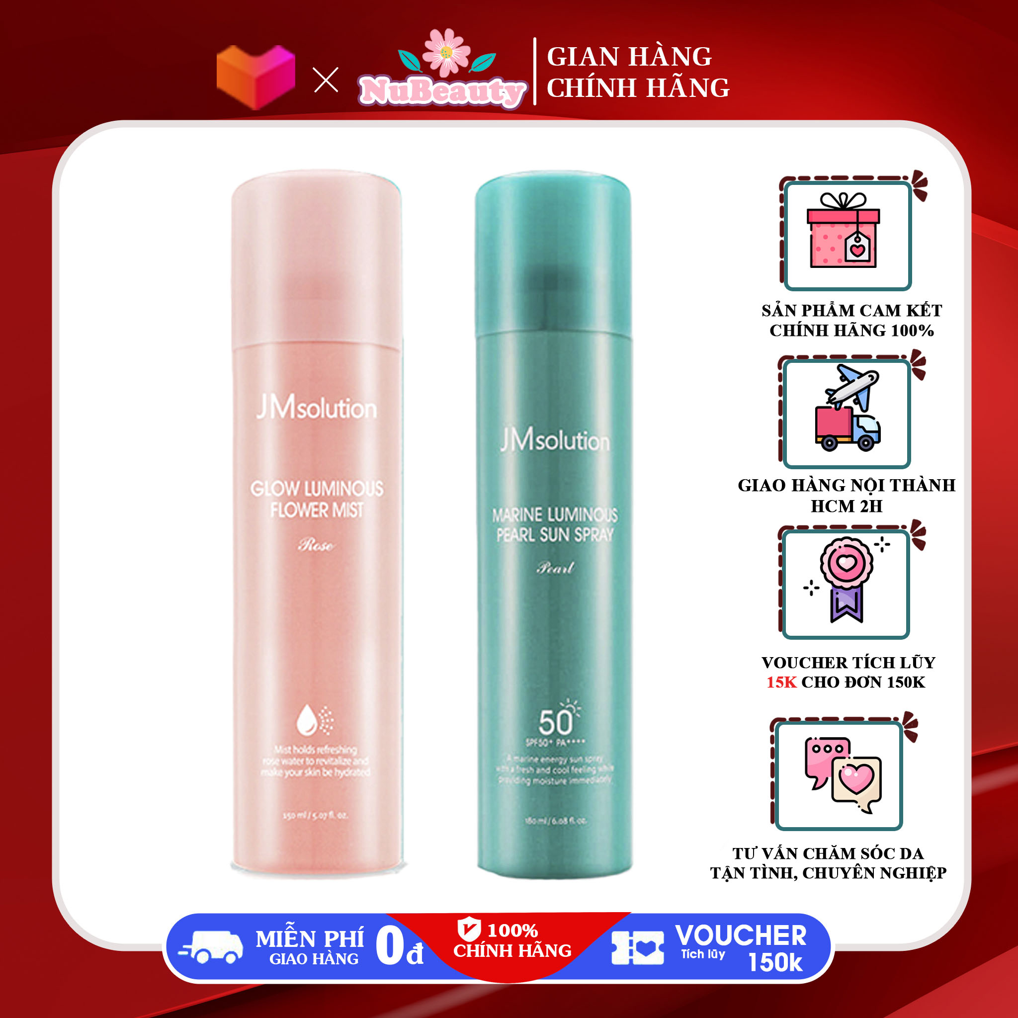 " Chính Hãng" Xịt Chống Nắng Dưỡng Sáng Da Chiết Xuất Hoa Hồng Jmsolution Glow Luminous Flower Sun Spray 180ml, Cấp Nước, Dưỡng Ẩm Jmsolution Marine Luminous Pearl Sun Spray - xit chong nang jm -Nubeauty