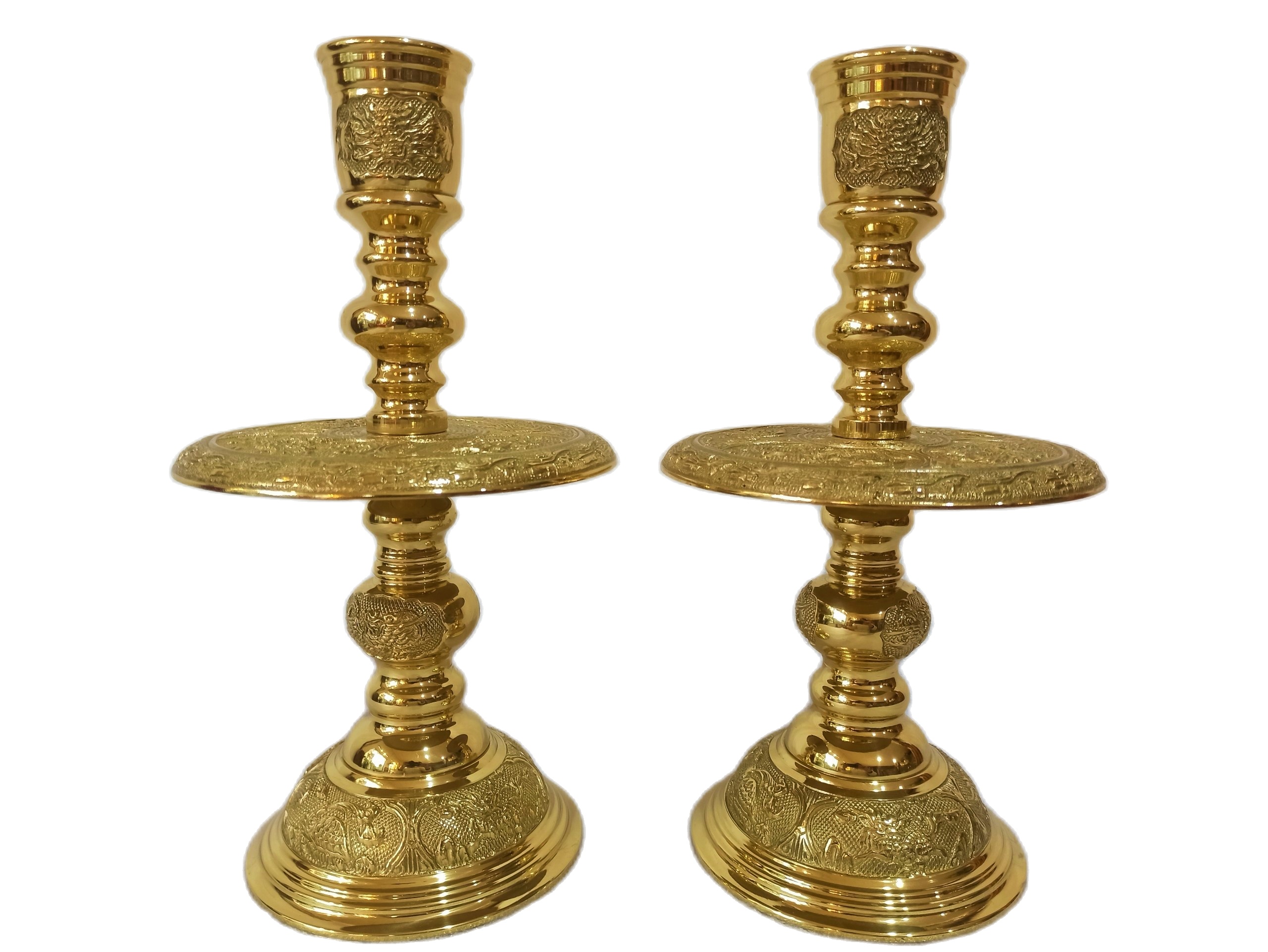 [Freeship Max]Cặp nến thờ đồng vàng, đôi nến thờ tứ linh bằng đồng, bộ đồ thờ cúng[Đồ Đồng Nguyệt Ánh miễn ship 100%]