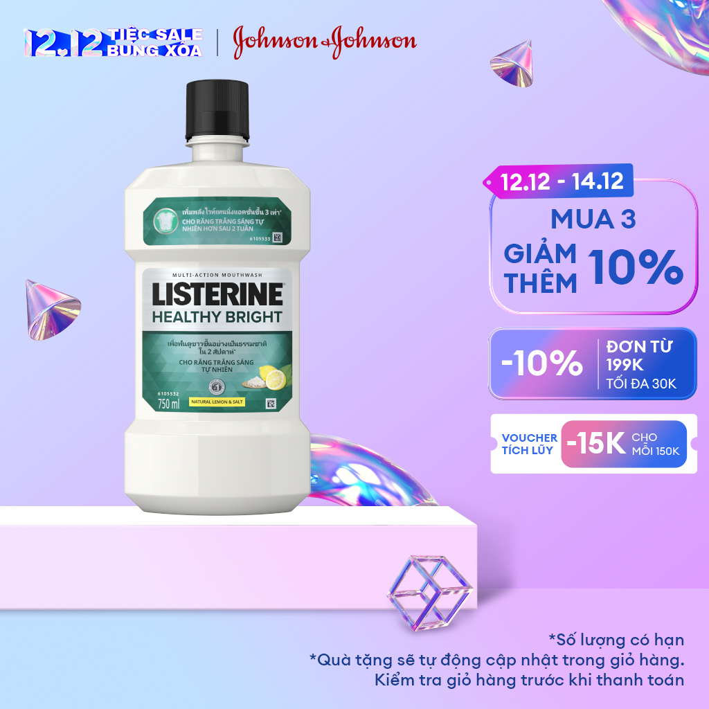 Nước súc miệng giúp răng trắng sáng tự nhiên Listerine Healthy Bright - Dung tích 750ml - 250ml