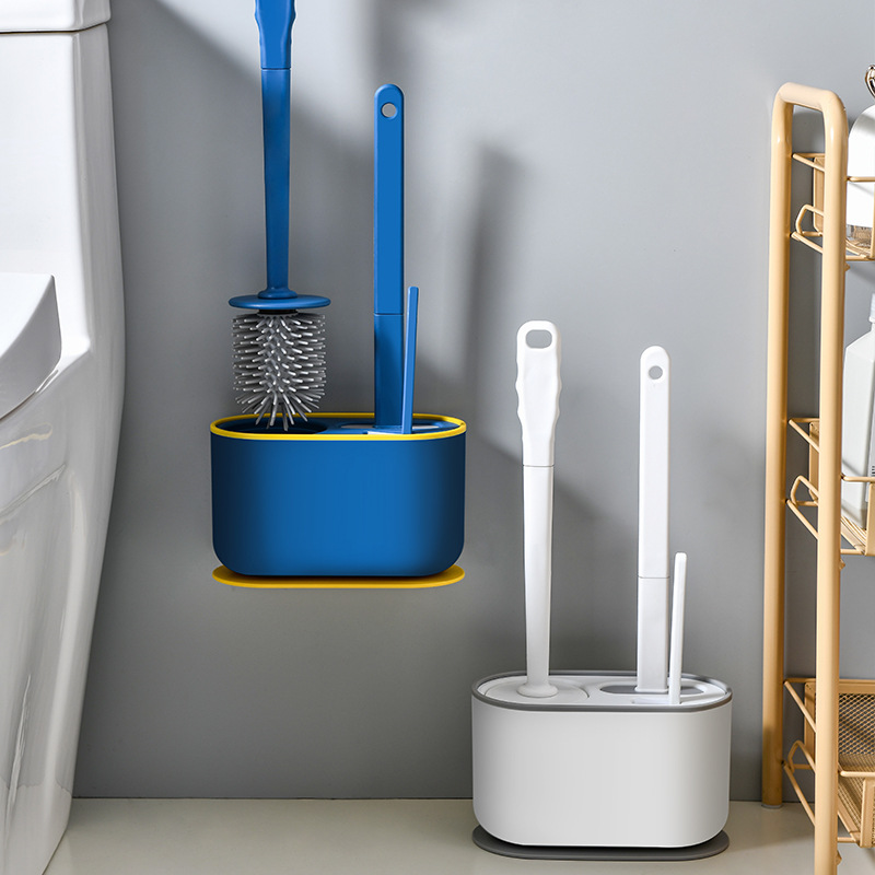 Bộ giá đựng cọ bồn cầu silicon 3 in 1 tay cầm dài silicon mềm lông làm sạch góc nhà vệ sinh dễ dàng, cọ bồn cầu siclicon, vệ sinh bồn cầu, nhà tắm