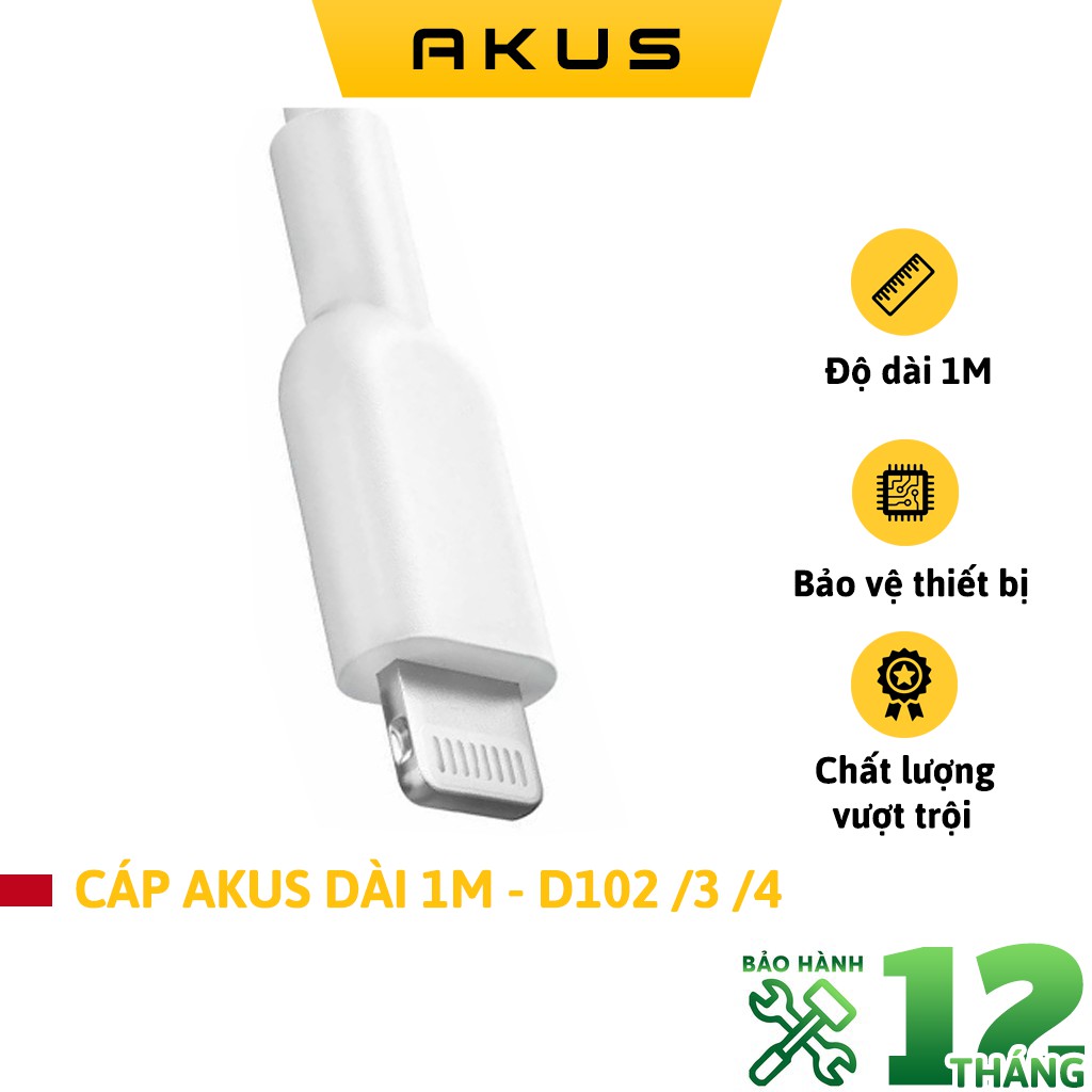 Cáp akus dài 1m chân iphone - micro - type c d102 d103 d104 hàng chính hãng - bảo hành 12 tháng - akus