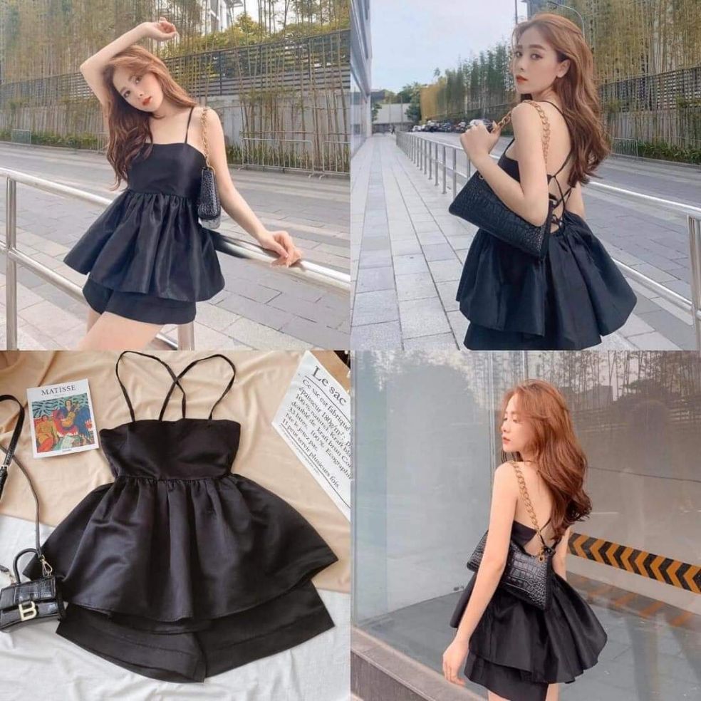 Sét áo 2 dây đan dây lưng phối quần