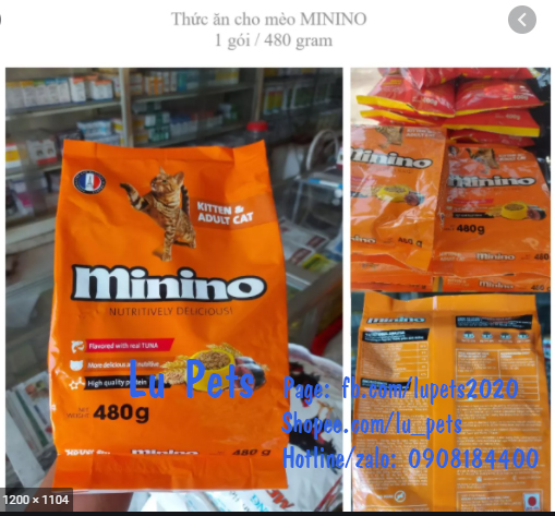 Thức ăn cho Chó, mèo Minino 480 gram -  Hạt khô Minino 480 gram  -  Thức ăn Hạt Khô Minino 480 gram