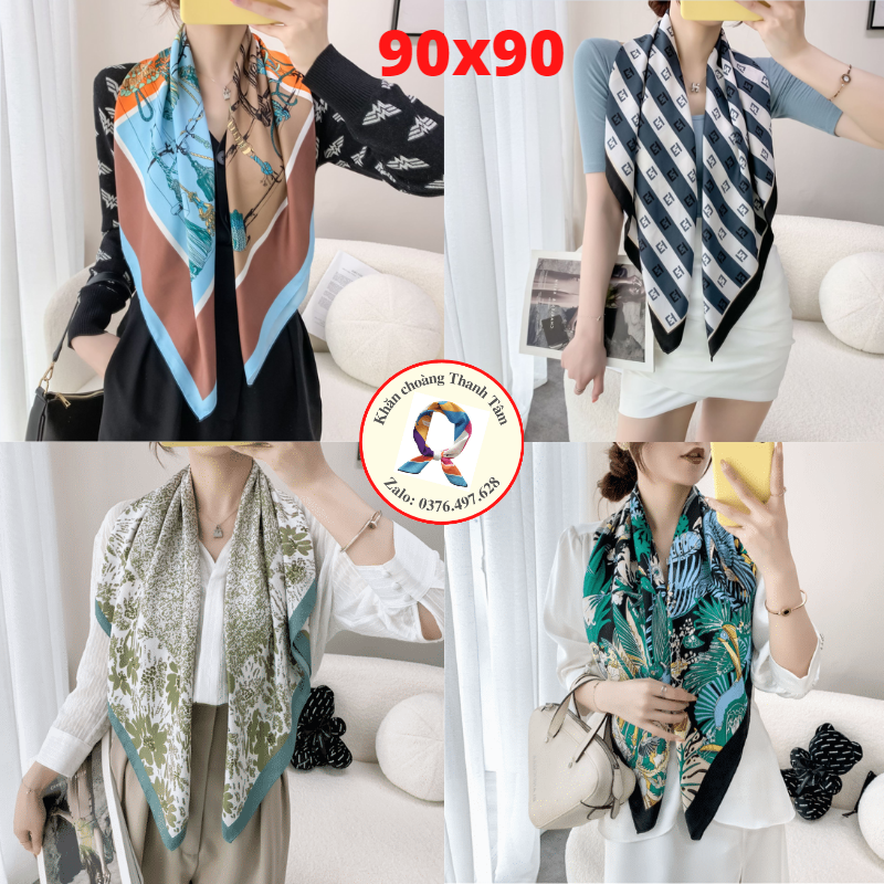 Khăn lụa vuông 90x90- khăn turban nữ quàng cổ quấn tóc làm áo yếm lụa cao cấp sang chảnh -hottrend 2021