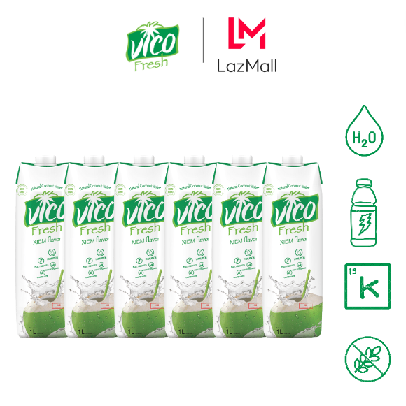 Thùng 6 hộp nước dừa vico fresh 1l - vị xiêm