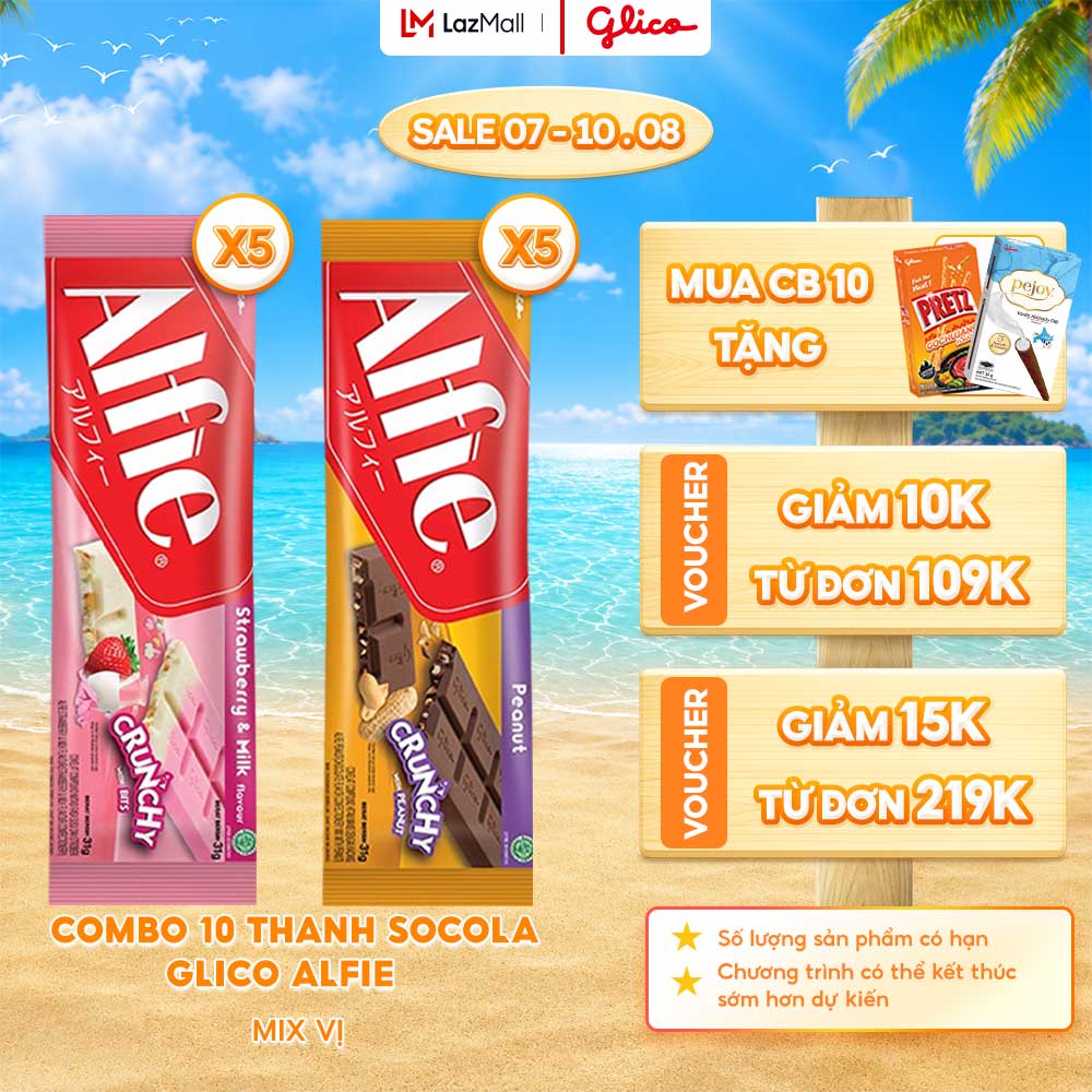 Combo 10 Thanh Socola Dạng Thanh Glico Alfie