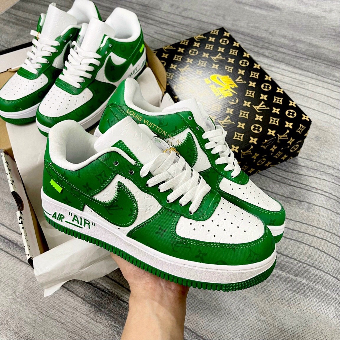 Giày Louis Vuitton x Nike Air Force 1 Low By Virgil Abloh White Green  1A9V9V  Sneaker Daily