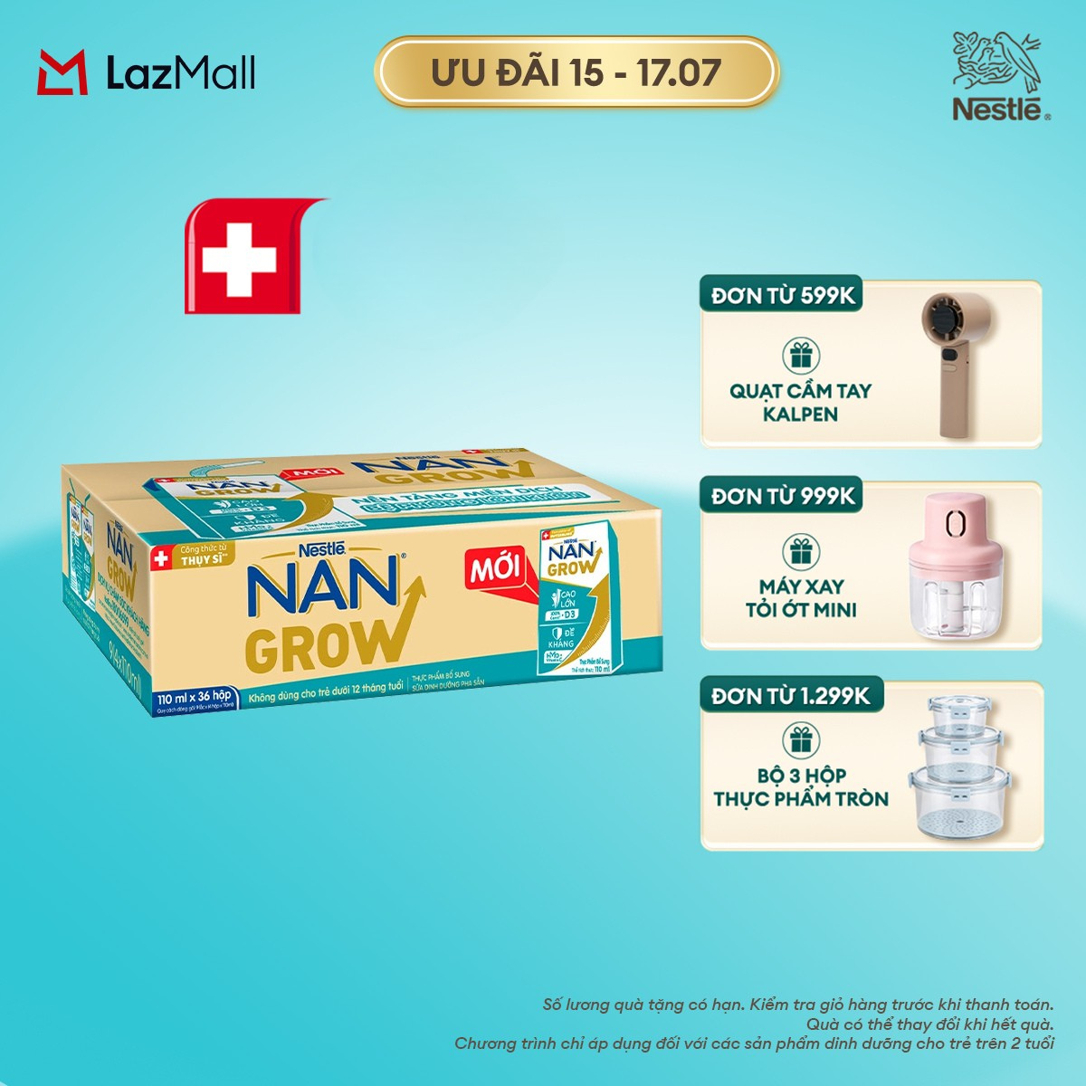 [CHỈ 15-17.07 QT ĐƠN 599K/999K/1299K] Thùng 36 hộp Sữa Dinh Dưỡng Pha Sẵn Nestle NANGROW 110ml cho bé trên 1 tuổi - Sữa nước vị nhạt thanh mát hỗ trợ Tăng cân, chiều cao, đề kháng, phát triển trí não công thức từ Thụy Sĩ