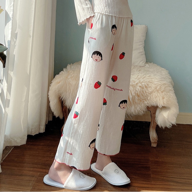 Quần pyjama nữ họa tiết nhóc maruko dễ thương vải xô muslin mềm nhẹ, thoáng mát