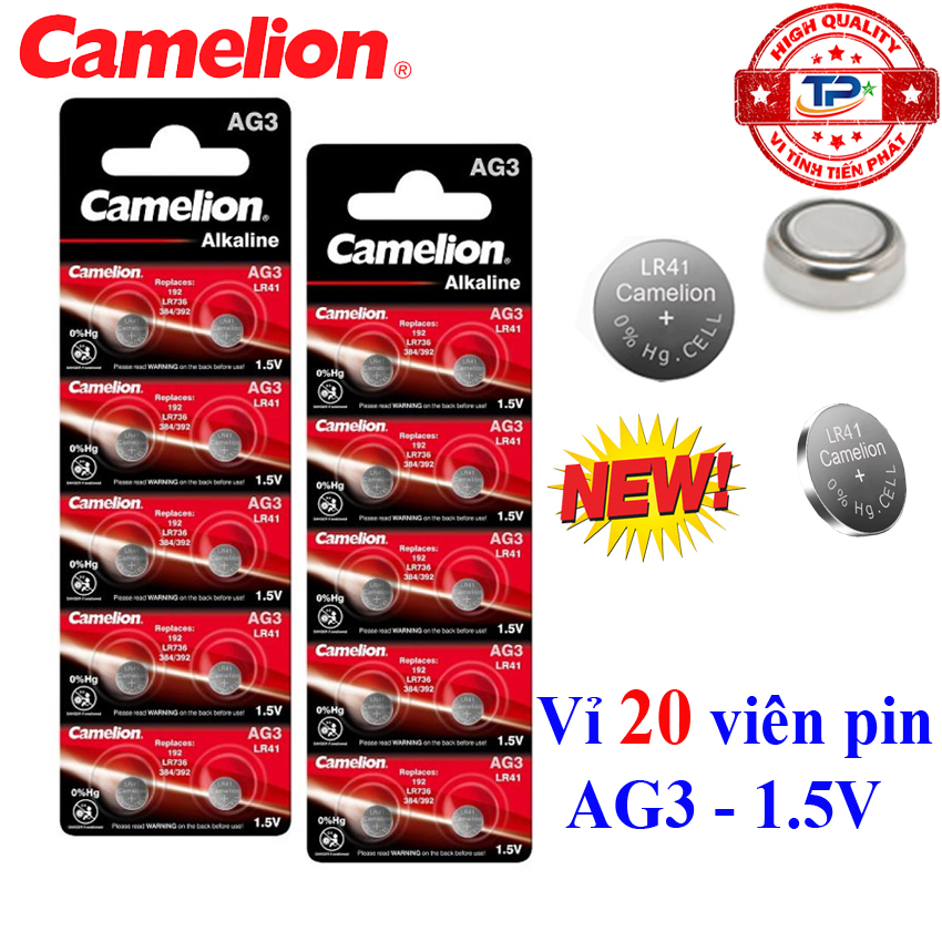 Vỉ 20 viên pin đồng hồ đeo tay AG3 / LR41 / LR736 Camelion Alkaline 1.5 V (mẫu mới) , SR41SW / 192 / 384 / 392 / SR41SW Pin nút áo
