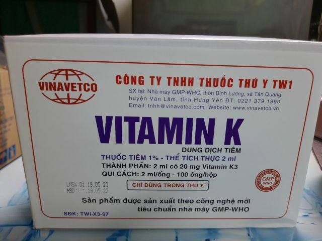 Thuốc thú y Tw1 Vitamin K 2ml hỗ trợ cầm máu, giảm xuất huyết
