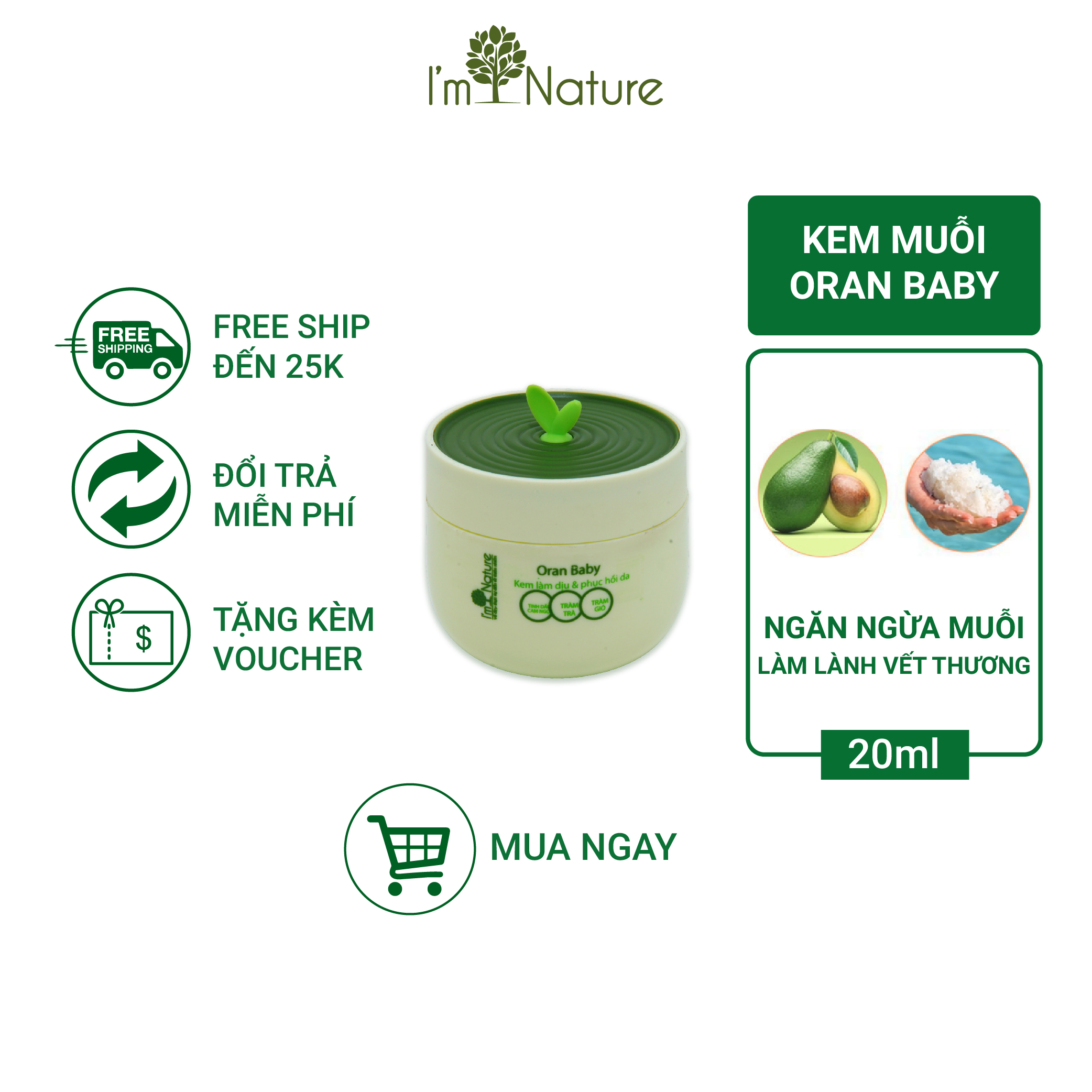 Kem chống muỗi oran baby 50g làm dịu và phục hồi da i'm nature